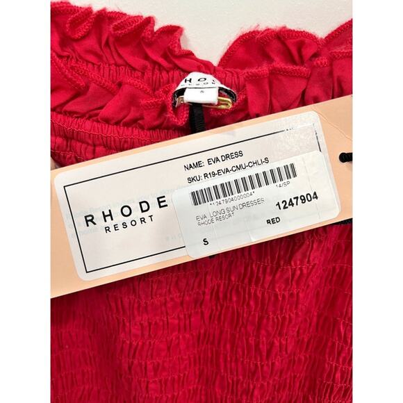 NWT Rhode Resort Eva Smocked Off-The-Shoulder Cotton Maxi Dress Red - Picture 8 of 15